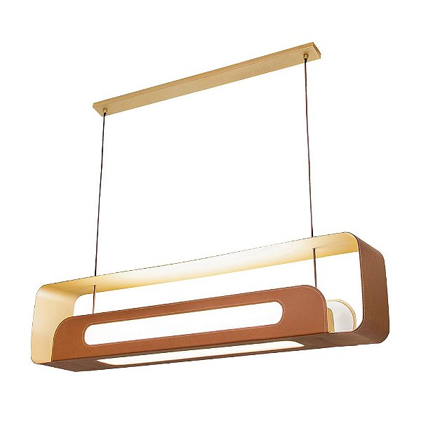 Pendente Munclair 4651 MAGNO Couro Hastes Douradas Moderno Linear 15 X 87 X 20CM x Cabos até 2m 2 G13 TUBO LED T8