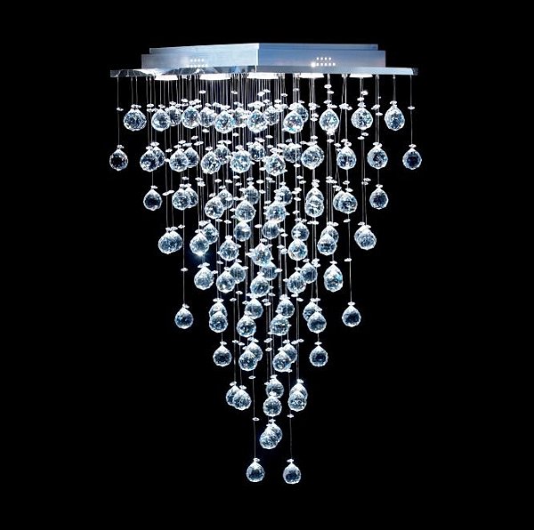 Lustre Quadrado Cromado Cristal Intercalado Translúcido 9 Lâmpadas 47x47 DNA Gu10 QU-009 Salas e Hall