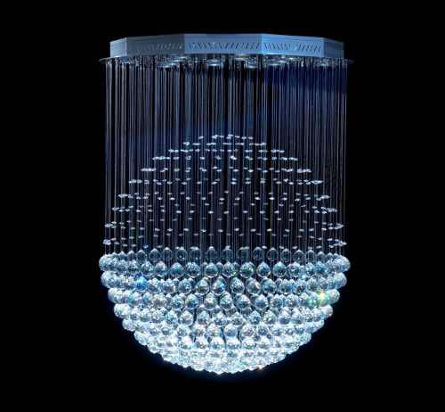 Lustre Redondo Esfera Cromado Cristal Translúcido 13 Lâmpadas Ø80x1m DNA Gu10 Esf-080 Salas e Hall