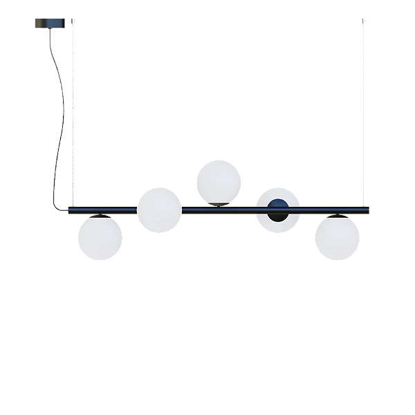 Lustre Dueluci Art 626-5 Estrutura C66cm x P22cm x A22cm 5x G9 LED Vidro Esfera Ø10cm Branco Fosco Linha Design Contemporâneo
