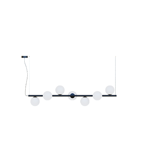 Lustre Dueluci Art 626-7 Estrutura C92cm x P22cm x A22cm 7x G9 LED Vidro Esfera Ø10cm Branco Fosco Linha Design Contemporâneo
