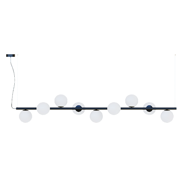 Lustre Dueluci Art 626-9 Estrutura C118cm x P22cm x A22cm 9x G9 LED Vidro Esfera Ø10cm Branco Fosco Linha Design Contemporâneo