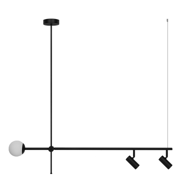 Lustre Dueluci Venus 629/3 Alumínio e Vidro C102cm x P10cm A94mm 1x G9 + 2x GU10 Mini Dicroica LED Vidro Esfera Ø10cm Branco Fosco Linha Design Contemporâneo