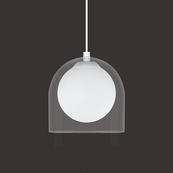 Pendente Dueluci Florença 407-P Alumínio Vidro Cristal Interno Branco Fosco Ø18cm x A19cm Esfera Ø14cm Soquete E27 LED Linha Design Moderno