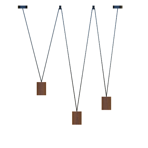 Pendente Dueluci Mult 814-3 Madeira 3x Cúpulas Ø6,4cm x A9cm 3x Dicroica LED com Cabos em Tecido Linha Design Contemporâneo
