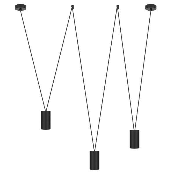 Pendente Dueluci Mult 815-3 Alumínio 3x Cúpulas Ø5,5cm x A10,5cm 3x Dicroica LED com Cabos em Tecido Linha Design Contemporâneo