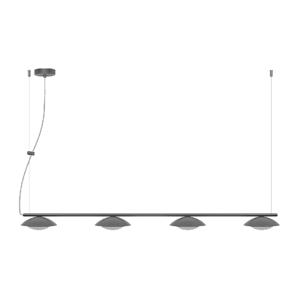 Pendente Dueluci Pose 490/4 Alumínio Vidro Branco Fosco C120cm x P18cm x A8cm Vidros Ø12cm x A6cm LED 4x 5,6W 430Lm 2700K Linha Design Moderno