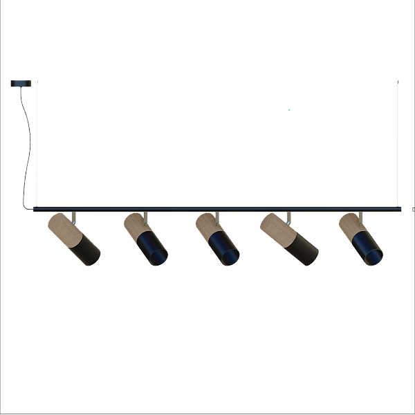 Pendente Dueluci Tub 762-5 Madeira C118cm x P20cm x A20cm 5 Spots Ø6,6cm x A18cm 5x E27 PAR20 LED Linha Design Contemporâneo