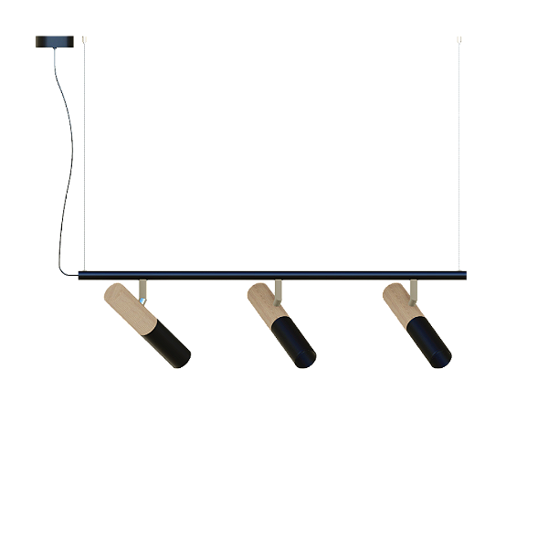 Pendente Dueluci Tub 764-3 Madeira C66cm x P20cm x A20cm 3 Spots Ø3,8cm x A19cm 3x GU10 Mini Dicroica LED Linha Design Contemporâneo