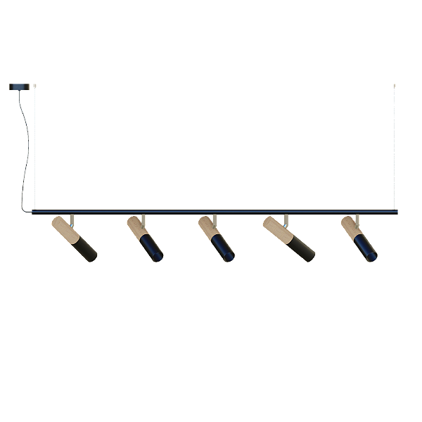 Pendente Dueluci Tub 764-5 Madeira C118cm x P20cm x A20cm 5 Spots Ø3,8cm x A19cm 5x GU10 Mini Dicroica LED Linha Design Contemporâneo