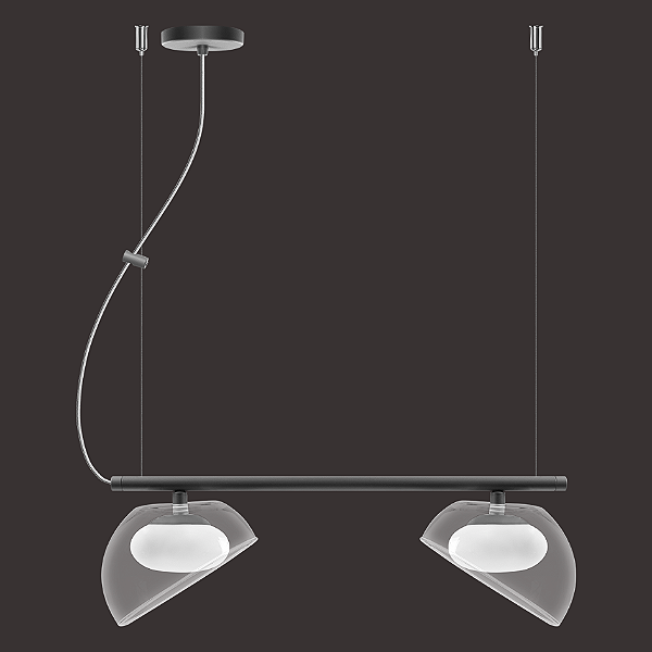 Pendente Dueluci Veneza 482-2 Alumínio Vidro Cristal e Branco Fosco C50cm x P17cm x A13cm LED 2x 5,6W 430Lm 2700K Linha Design Moderno