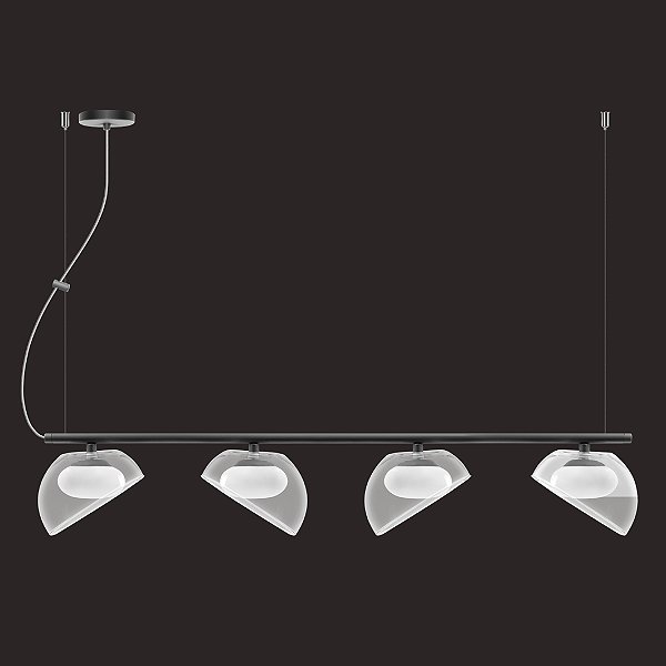 Pendente Dueluci Veneza 482-4 Alumínio Vidro Cristal e Branco Fosco C120cm x P17cm x A13cm LED 4x 5,6W 430Lm 2700K Linha Design Moderno