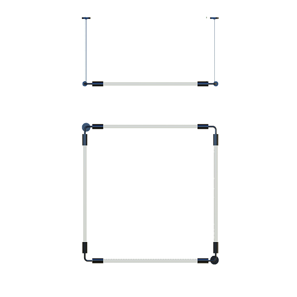 Pendente SLIM 2083R Quádruplo em Alumínio com Cantos 90° ∟ e Ponteira Redonda para 4 Tubos LED T8 de 60 cm ou 120 cm – Dueluci Iluminação