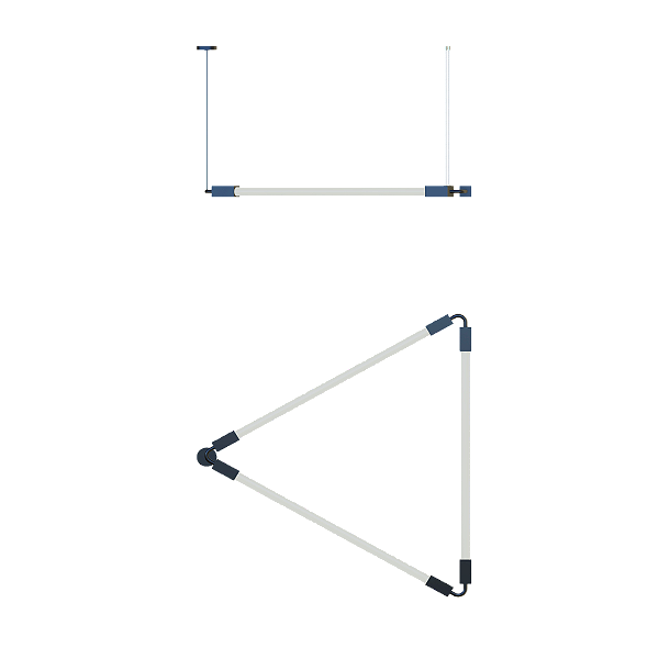 Pendente SLIM 2085Q Triangular em Alumínio com Centro 45° V e Ponteira Quadrada para 3 Tubos LED T8 de 60 cm ou 120 cm – Dueluci Iluminação