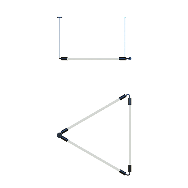 Pendente SLIM 2085R Triangular em Alumínio com Centro 45° V e Ponteira Redonda para 3 Tubos LED T8 de 60 cm ou 120 cm – Dueluci Iluminação