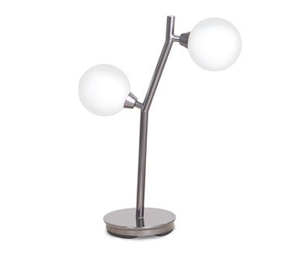 Abajur de Mesa Old Artisan ABJ-5883 – 2 G9 – P155 × L280 × A420 mm – Acabamento Pintado / Escovado – Globo Branco ou Pera