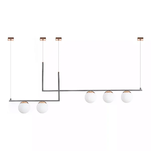 Pendente Old Artisan PD-5408 – 5 G9 – Globo Ø120 mm – C1300 × L150 × A570 mm – Acabamento