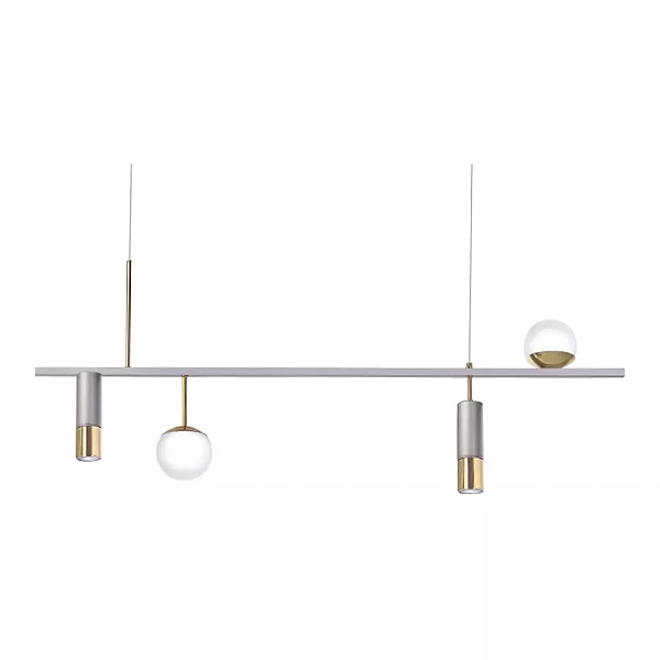 Pendente Old Artisan PD-5528 – 2 Mini GU + 2 G9 – Globo Ø100 mm – C1200 × L120 × A500 mm – Acabamento