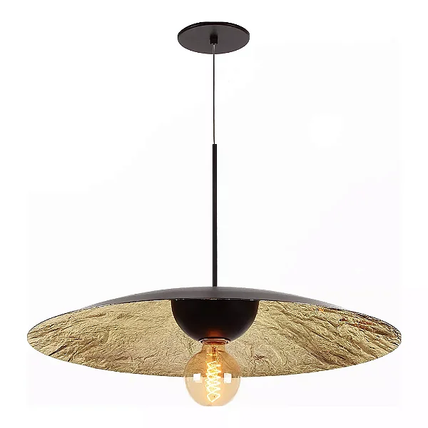 Pendente Old Artisan PD-5729 em Alumínio – 1 E27 – A350 × Ø600 mm – Acabamento Folha de Ouro
