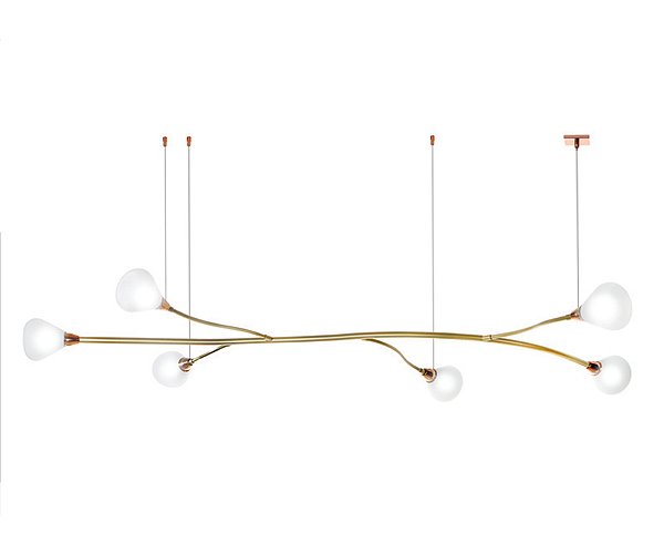 Pendente Interno Old Artisan PD-5885 em Alumínio – 6 Lâmpadas G9 – C1450 × L600 × A200 mm – Acabamento Pintado / Escovado – Globo Branco ou Pera