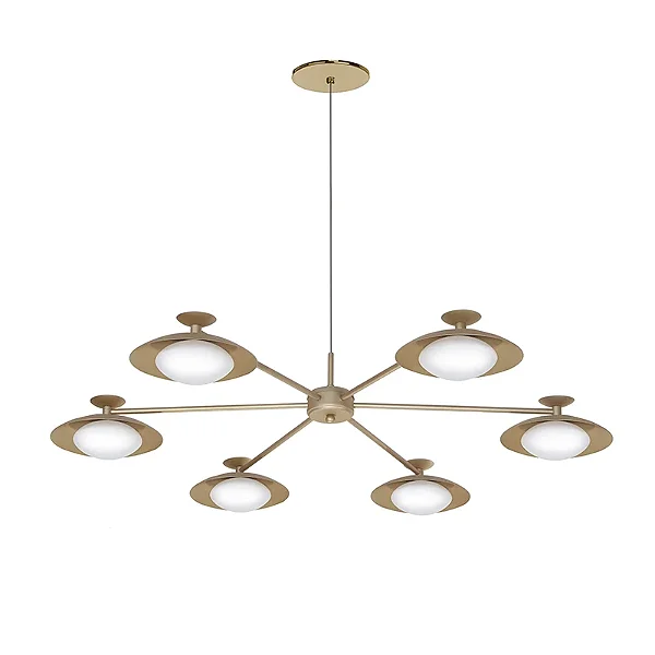 Pendente Old Artisan Globo Moderno 6 Braços PD-5982 em Alumínio Pintado/Escovado – 6 Lâmpadas LED 5,5W 2700K – Ø920 x A170 mm