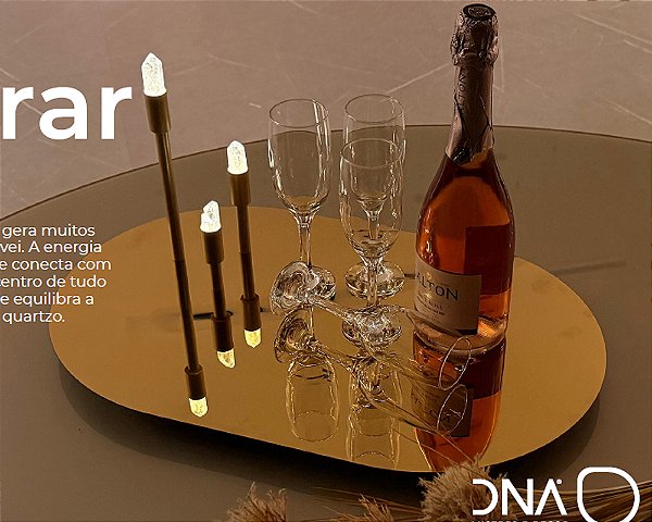 Bandeja DNA Iluminação B0105 Celebrar – 35×55 cm – 3 Cristais Quartzo – Para 3 Lâmpadas G9 – Sistema com Bateria