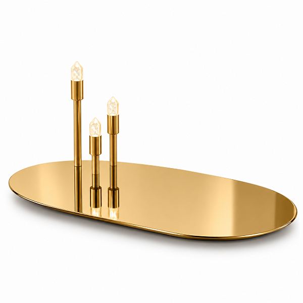 Bandeja DNA Iluminação B0105 Celebrar – 35×55 cm – 3 Cristais Quartzo – Para 3 Lâmpadas G9 – Sistema com Bateria