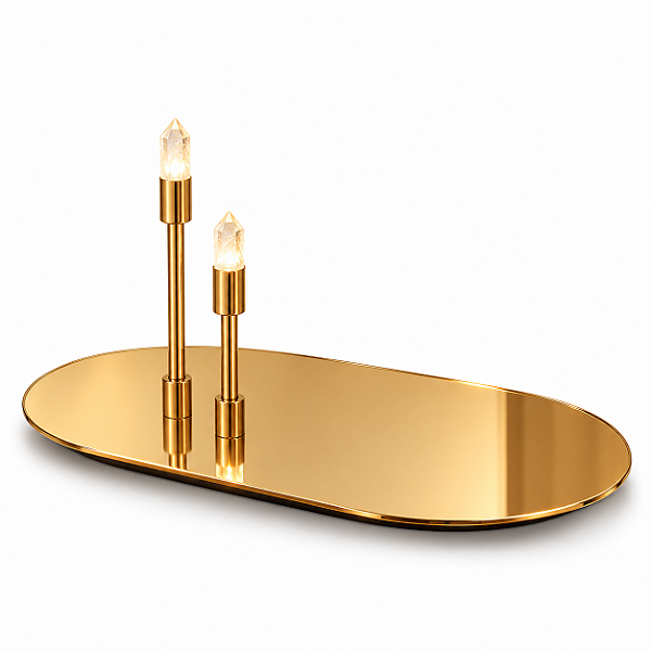 Bandeja DNA Iluminação B0106 Celebrar – 15×35 cm – 2 Cristais Quartzo – Para 2 Lâmpadas G9 – Sistema com Bateria