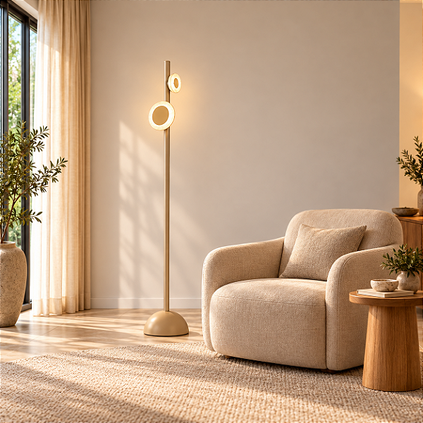 Coluna DNA Iluminação C0208 Kálida – Ø30 cm × 130 cm – Cúpula Selenita – LED 6W 3000K