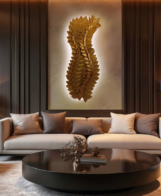 Escultura Iluminada DNA Iluminação E1301 Láurea – Folhas – 130 × 50 cm – LED 3000K