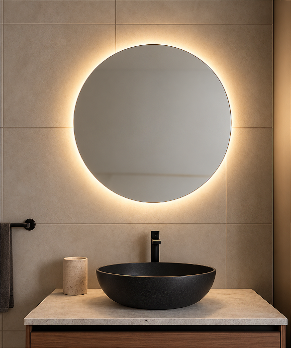 Espelho DNA Iluminação ES0101 Sorrisos – Redondo Ø80 cm – Luz Indireta LED 36W 3000K – Modelo 1