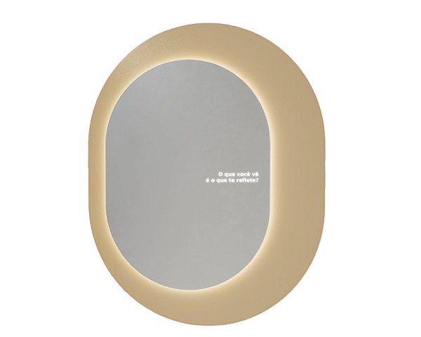 Espelho DNA Iluminação ES0103 Escritas – Oval 125×105 cm – Luz Indireta LED 60W 3000K – Moldura em Pintura e Inox
