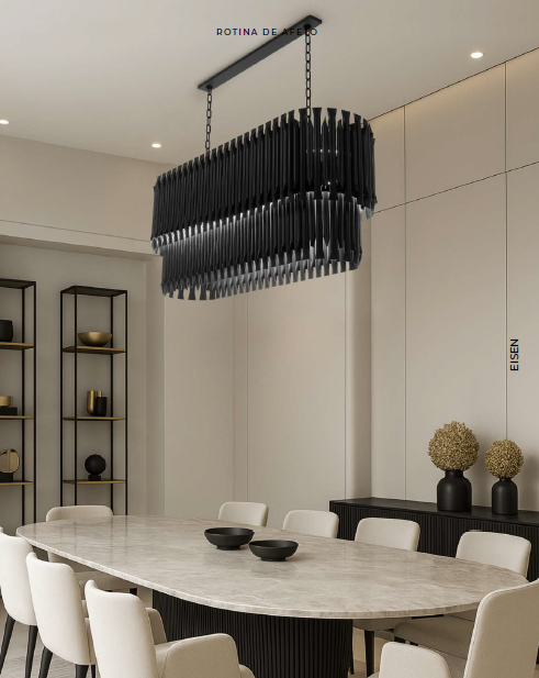 Lustre DNA Iluminação Arcana Oval – Eisen-120X40-2 – 120 × 40 × 50 cm – 2 Camadas em Tubo de Alumínio – LED COB 110W 3000K – Pendente 1 m – Dourado Fosco