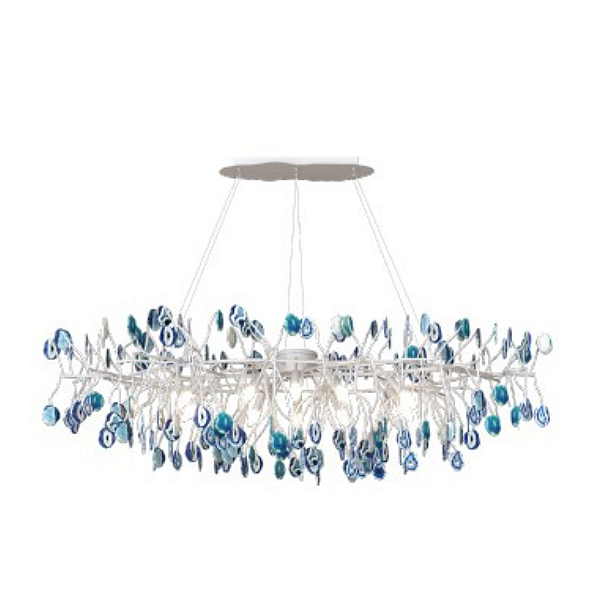 Lustre DNA Iluminação Branch Ágata Azul 80cm BRANCH-80-AZ – 8 Lâmpadas E14 – Pendente Tipo Galho