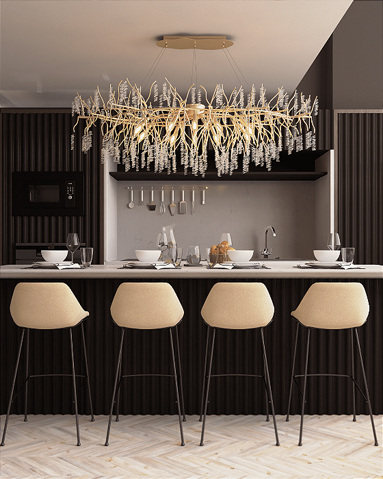 Lustre DNA Iluminação Branch Lavanda 150×80cm BRANCH-150X80-LAV – 10 Lâmpadas E14 – Castanhas – Pendente Retangular Tipo Galho