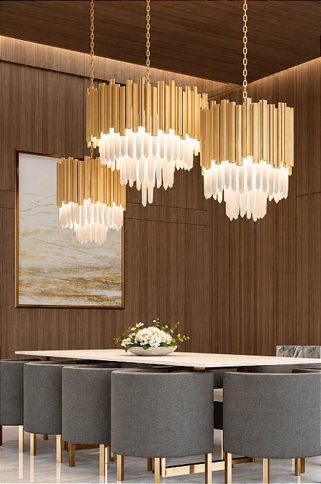 Lustre DNA Iluminação Felsen Crown 80cm ROC-FEL-CROWN80 – 16 Lâmpadas E14 – Rocha Selenita – Pintura ou Inox