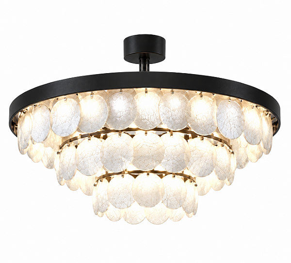 Lustre DNA Iluminação Redondo Eclipse 60cm ROCHA-RD60-DISCO – 3 Camadas – 12 Lâmpadas E14 – Rocha Selenita – Pintura