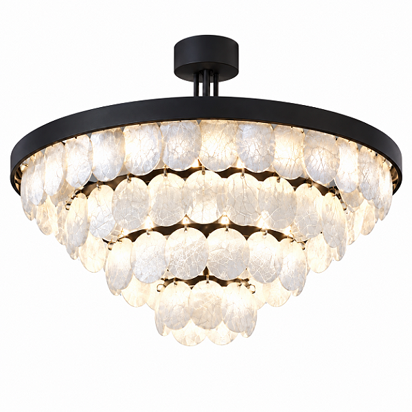 Lustre DNA Iluminação Redondo Eclipse 80cm ROCHA-RD80-DISCO – 4 Camadas – 16 Lâmpadas E14 – Rocha Selenita – Pintura