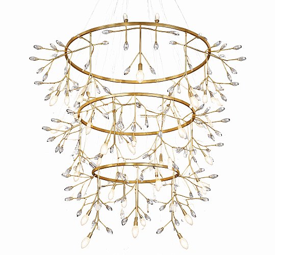 Lustre DNA Iluminação Valenssa Aros VALENSSA-AROS – 3 Aros (Ø100/80/60 cm) – Altura 160 × 100 cm – Cristal Amêndoa – 25 Lâmpadas E14 – Pendente 1,5 m – Pintura
