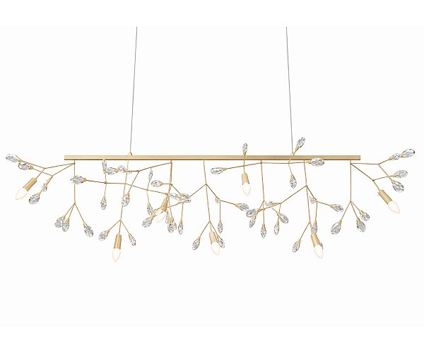 Lustre DNA Iluminação Valenssa Linear VALENSSA-LIN-130 – 130 × 48 cm – Cristal Amêndoa – 7 Lâmpadas E14 – Pendente 1,5 m – Pintura