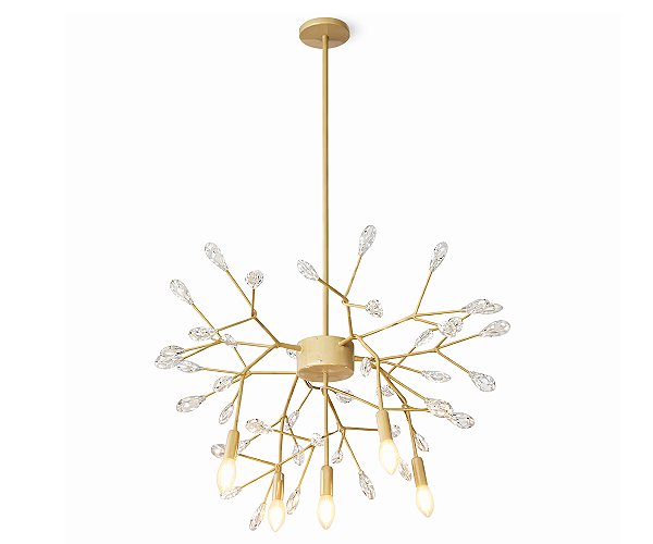 Lustre DNA Iluminação Valenssa Redondo VALENSSA-RD – 75 × 50 cm – Cristal Amêndoa – 5 Lâmpadas E14 – Pendente 1,5 m – Pintura