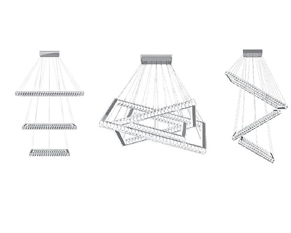 Pendente DNA Iluminação Aliança Quadrada 70/50/30cm ALQU-70-3 – 86W – 3000K – Três Alianças