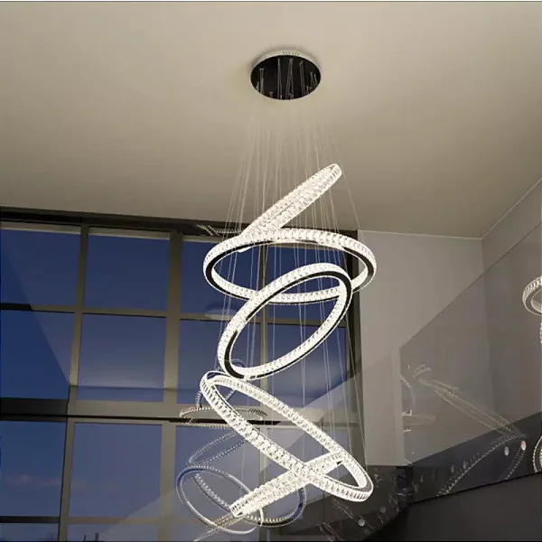 Pendente DNA Iluminação Aliança Redonda 11 Aros 120–20cm ALR-120-11-5-0M – 301W – 3000K – 5,0m de Altura
