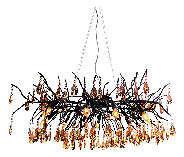 Pendente DNA Iluminação Branch 50cm BRANCH-PEND – Dourado Fosco – Amêndoa – 6 Lâmpadas G9 – Cabo 1,5 m
