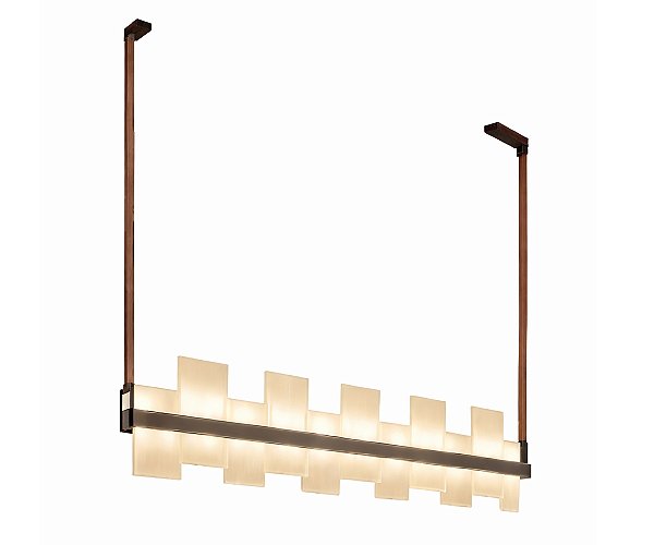 Pendente DNA Iluminação Contemp Skyline P0502 – Linear 100 cm – Luz Direta e Indireta – Acabamento em Couro Marrom