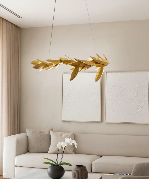 Pendente DNA Iluminação L0802 Eva – Folhas Linear 100 × 35 × 50 cm – Para 5 Lâmpadas G9 – Cabo 2 m