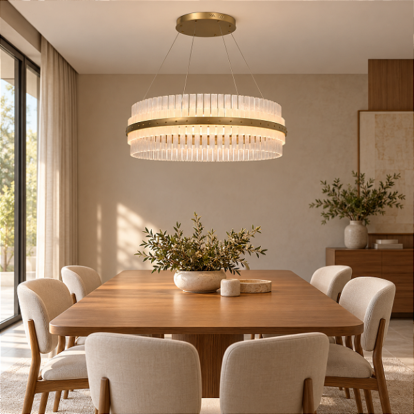 Pendente DNA Iluminação Siena Felsen 80cm ROCHA-SIENA-I-80 – 3 Aros – LED 75W 3000K – Rocha Retangular – Pintura