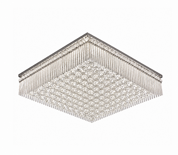Plafon DNA Iluminação Fortaleza VD-QU40 – 40 × 40 cm – 6× G9 – Tubos com Vidrilhos e Bolas – 20 cm Altura