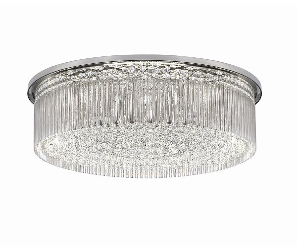 Plafon DNA Iluminação Solaris VD-RD30 – Ø30 cm – 3× G9 – Tubos com Vidrilhos e Bolas – 20 cm Altura