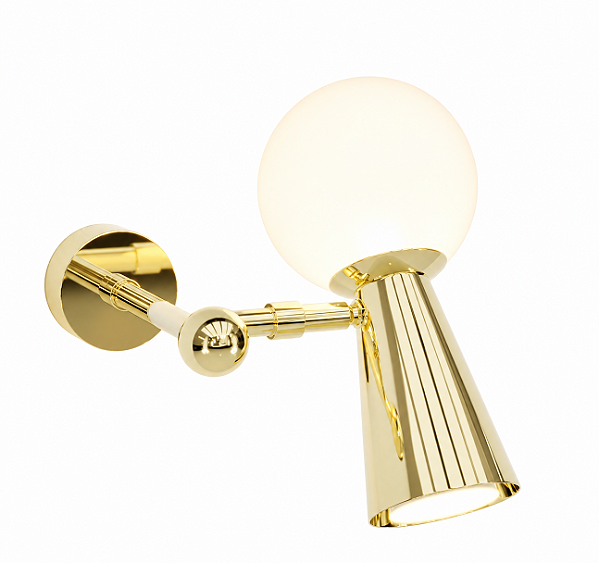 (Latão - Especiais) Arandela PIVÔ Golden Art P9900LT Bola de Vidro e Spot – Design Sofisticado
